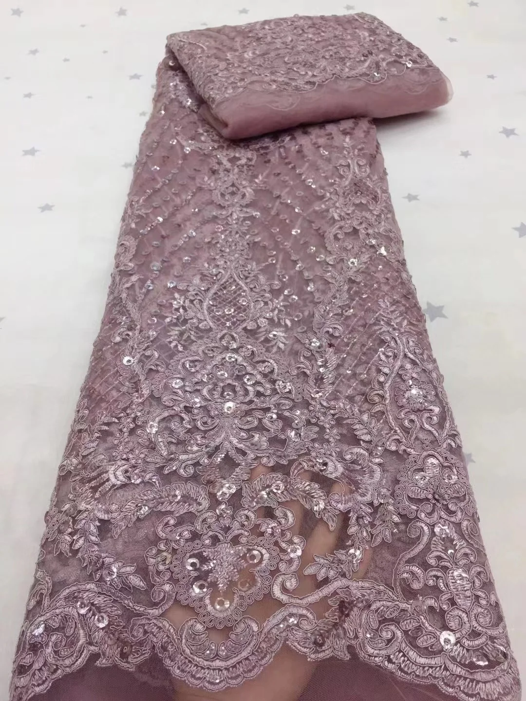 

2021 Sequin Tulle Lace Fabric Mesh onion Color African Embroidery Sequence Nigerian Aso ebi Party Latest Aso-ebi Tulle Hot Sale