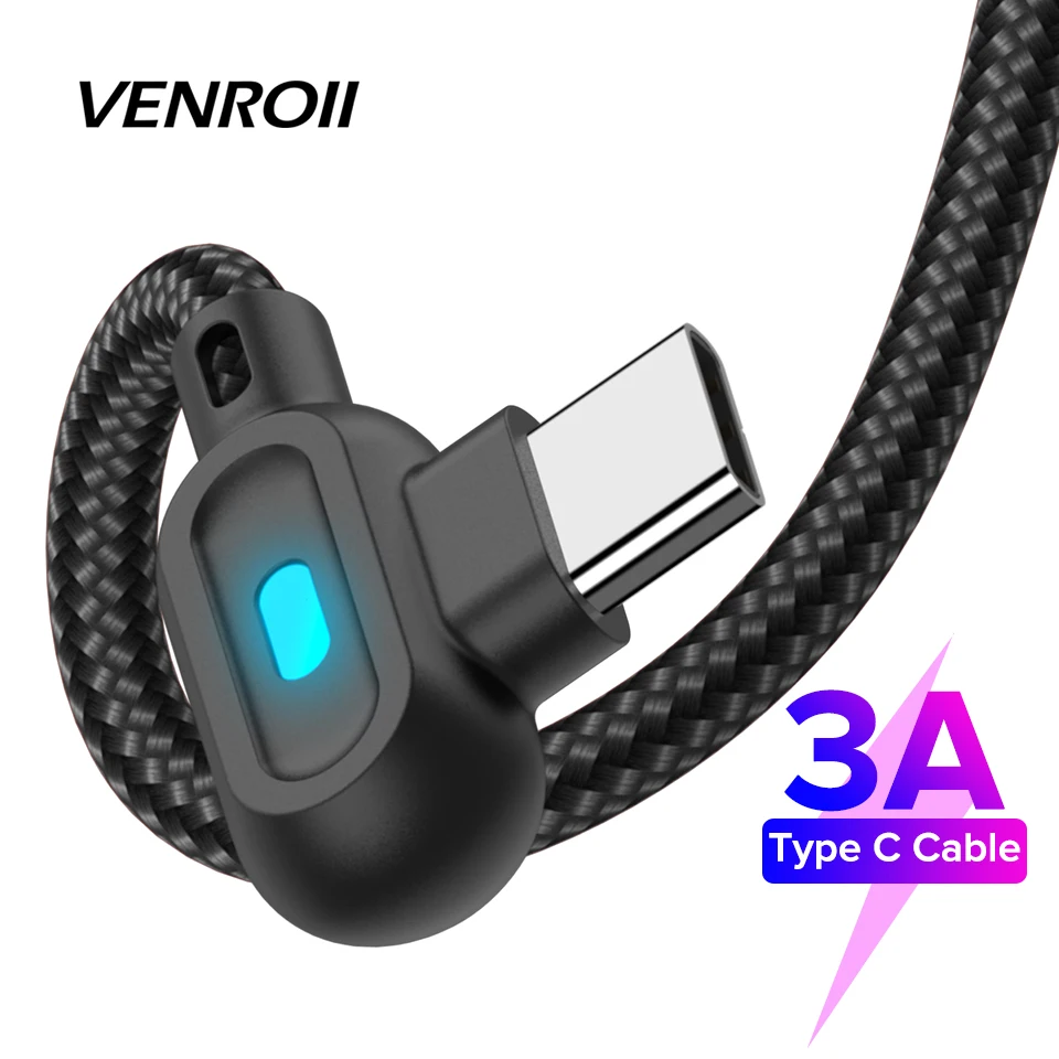 Venroii 1 м Быстрая зарядка type C USB кабель для Honor Xiaomi mi 10 9 8 красный mi K20 Note 7 Pro QC3.0 телефонный кабель для передачи данных USBC type-C