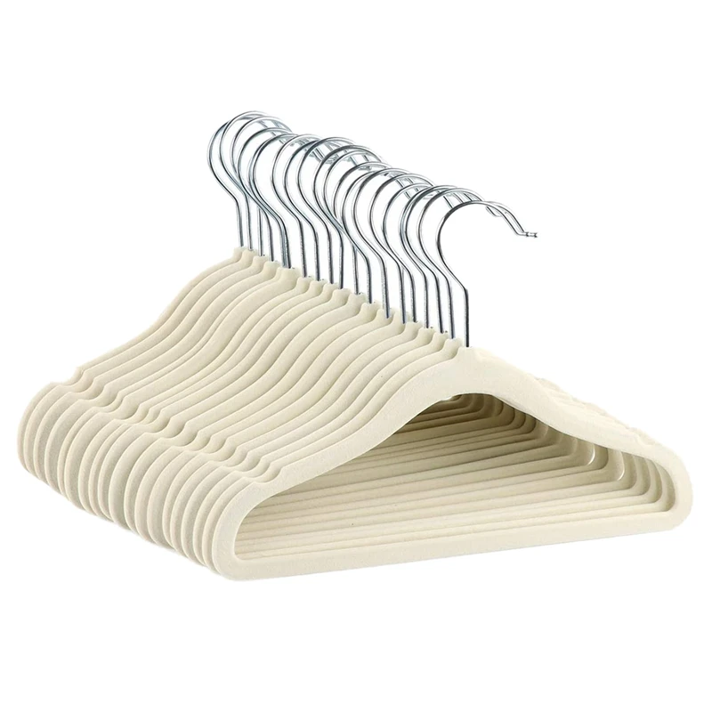 

Non-Slip Flocking Hanger,Suit Hanger (20 Pieces) Ultra-Thin Space-Saving Rotating Hook Strong and Durable Hanger,Ivory