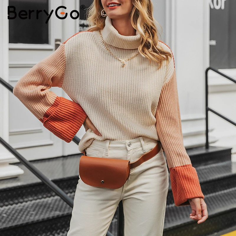 Женская водолазка с длинным рукавом в стиле пэчворк | одежда