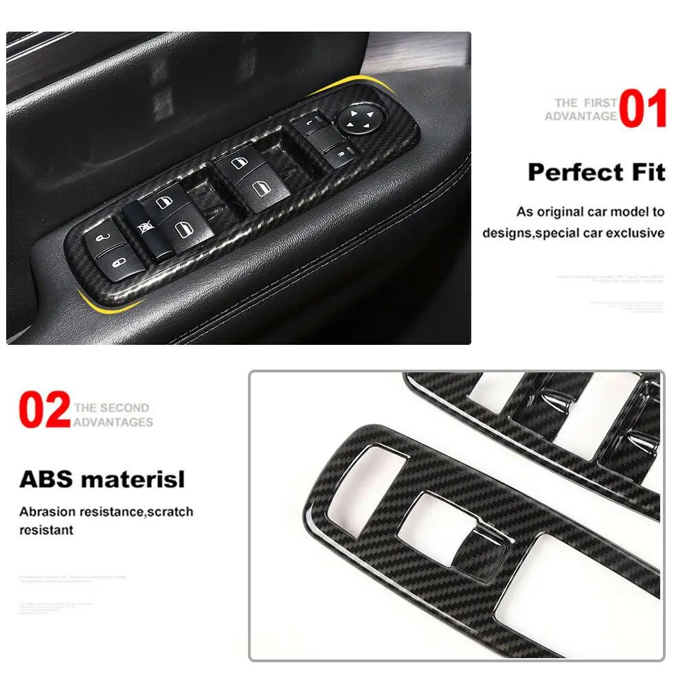 Carbon Fiber Black Window Lift Switch Panel Cover Trims Bezels For Dodge Charger 2011-2019 | Автомобили и мотоциклы
