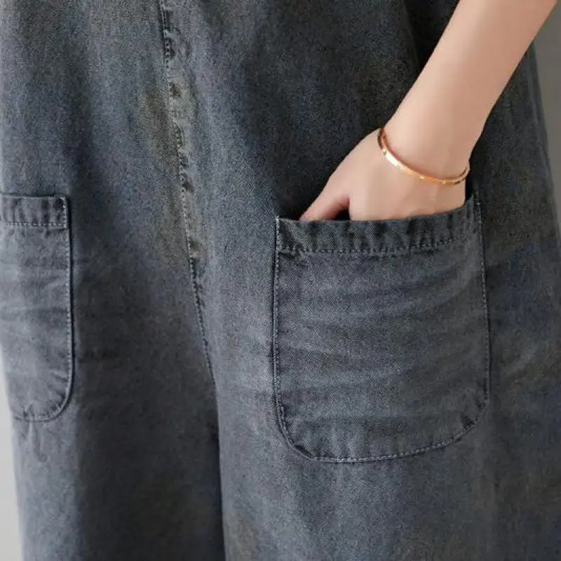 Женский комбинезон с широкими штанинами Johnature свободные однотонные комбинезоны