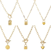 women stainless steel necklace for women lock coin pendant necklace long pendant necklace charm jewelry geometry chokers jewelry