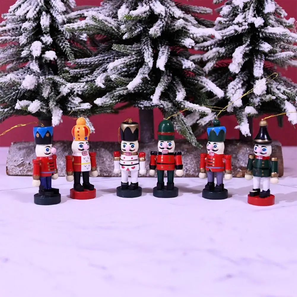 

6PCS Exquisite Nutcracker Soldier Christmas Decorations Wooden Nutcracker Doll Desktop Ornaments Creative Xmas New Year Gift