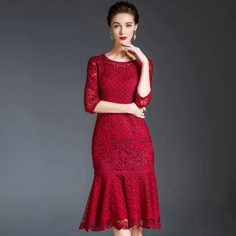 

4xl Dress 5XL Vestidos De Festa 2021 Autumn Party Bride Mother Women Allover Appliques Embroidery Midi Sexy Mermaid Dress Female