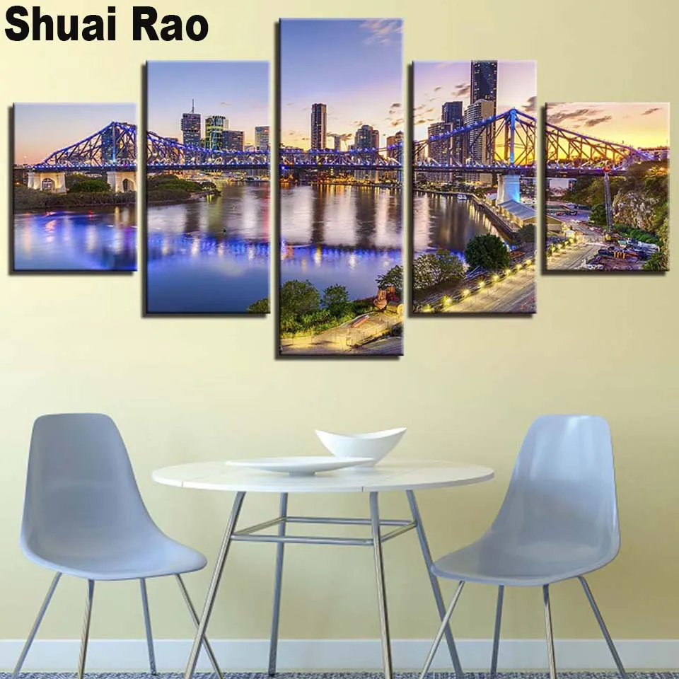 

5 Pieces Diamond painting Brisbane Story Bridge Pictures full round Diamond Embroidery rhinestone mosaic diamond Cityscape art