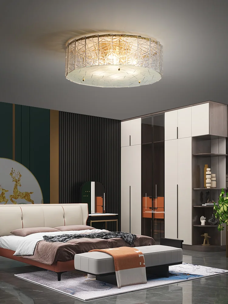 

Postmodern Luxury LED Copper Ceiling Lamp Living Room Bedroom Dining Creative Round Glass Household Ceiling Lighting