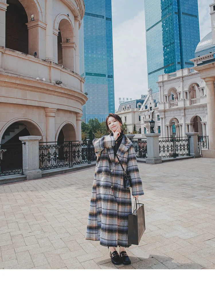 

Женское длинное пальто на осень и зиму, элегантное теплое шерстяное пальто в корейском ретро-стиле с сетчатыми вставками