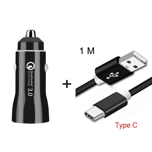 cable for type c Двойное автомобильное зарядное устройство USB QC 3,0 для iPhone samsung huawei Xiaomi, быстрое автомобильное зарядное устройство для телефона, быстрая зарядка, 2 порта, 3,1 А, Carregador Celular - Тип штекера: cable for type c