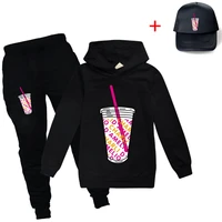 3pcsset pullover and pants and sun hat printing iced coffee thin hoodies charli damelio sweatshirt for boys girls clothes fall