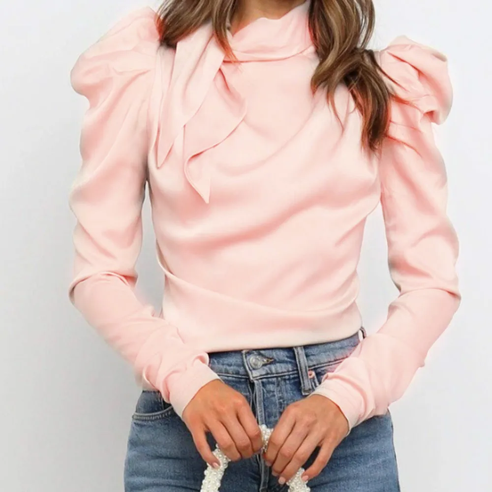 Женская Тонкая блузка с длинным рукавом винтажная элегантная офисная воротником