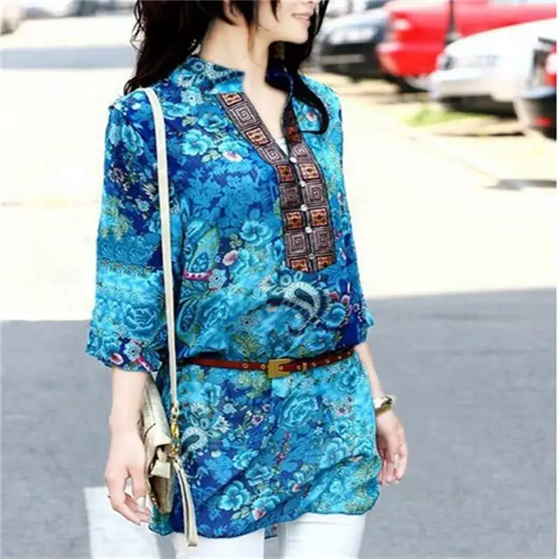 

summer women chiffon dress V-neck floral print plus size women dress LET-SETTING elegant lady dress casual female dress beach