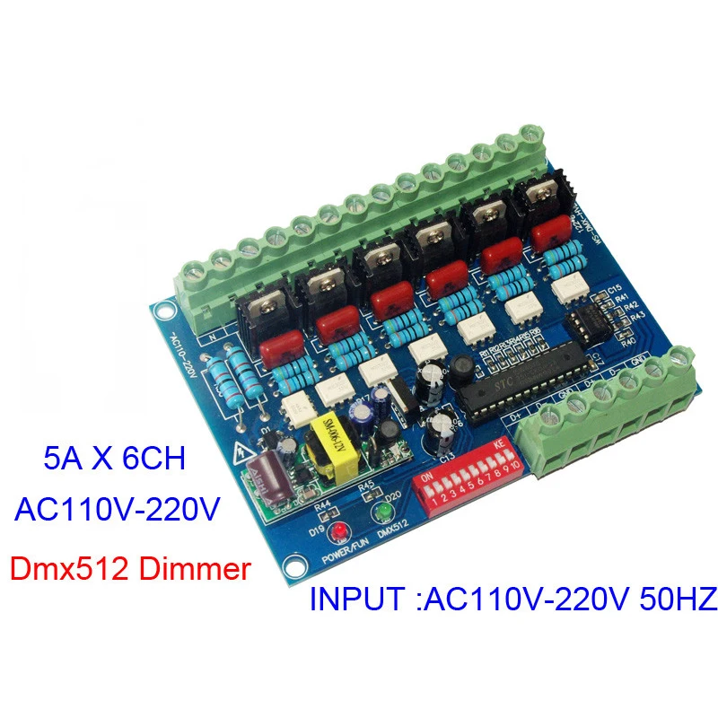 

AC110V-220V High Voltage 50HZ 6 Channels Dimmer 6CH DMX512 LED Decoder DMX 5A/CH Led Board For Stage Light Lamp