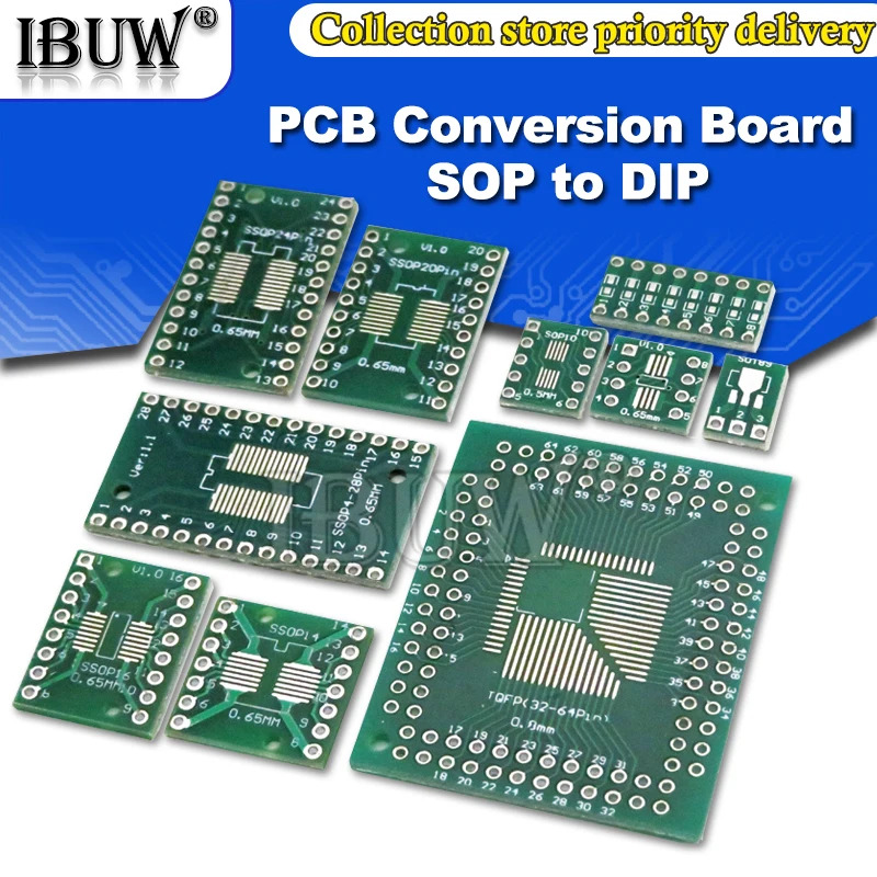 Плата PCB SMD 10 шт., переходник с поворотом на DIP-переходник, пластина SOP 8/16/14/20/24/28P SOT89 SOT23 SOT223 To DIP SOP/MSOP/TSSOP