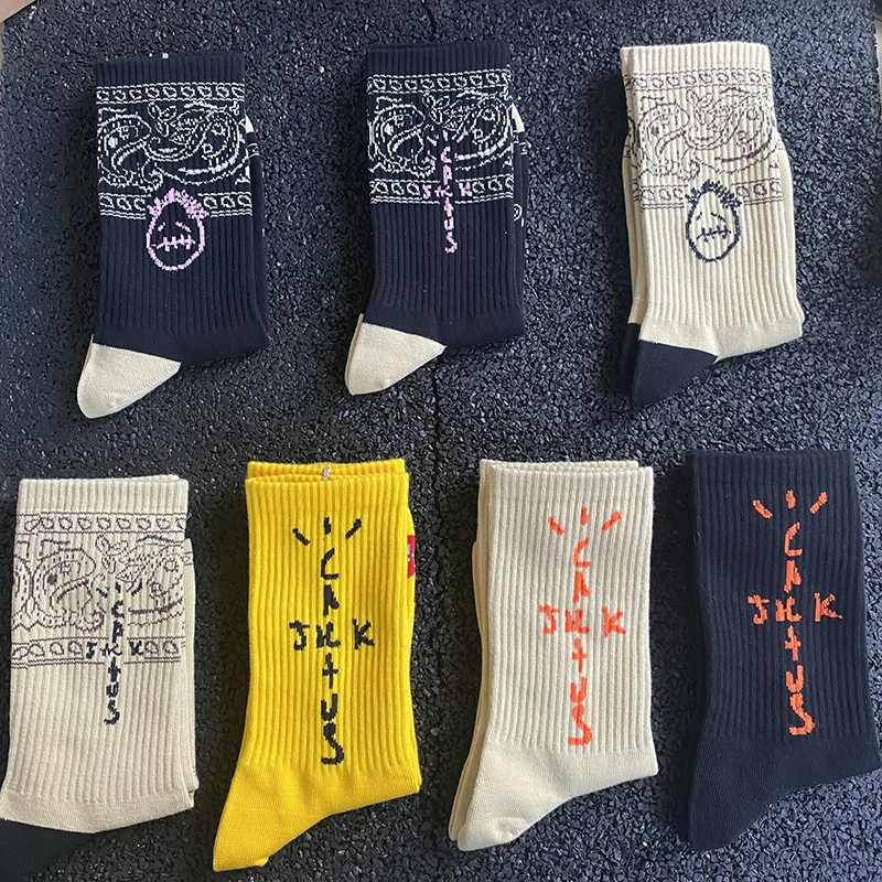 Calcetines deportivos de algodón para hombre, calcetín de Skate, Travis Scott, Cactus, Jack, Bandanas, ropa de calle, Hip Hop, 3 pares