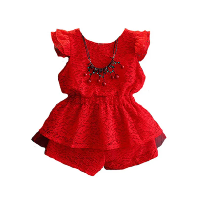 

Baby Girls Flower Lace Sets New Summer Floral Children Clothes Sleeveless Top and Shorts Girls 2pieces Sets Kids Fashion Outfits