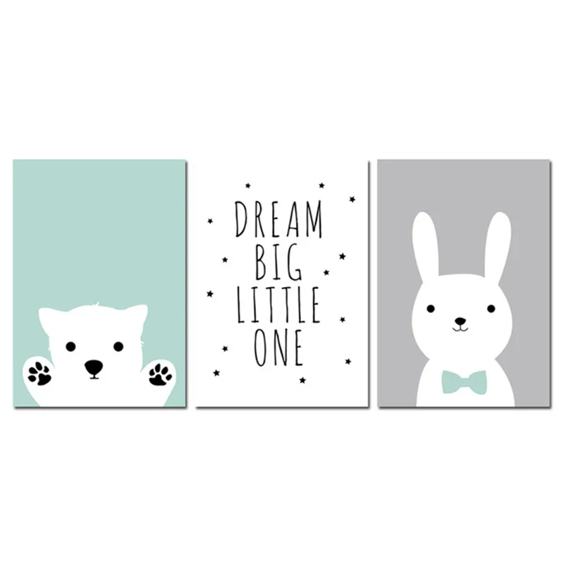 Мультяшный кролик медведь детская настенная живопись на холсте минималистичный