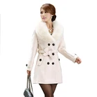 Женское зимнее Модное теплое пальто-Тренч с большим меховым воротником, корейское двубортное пальто средней длины на осень и зиму