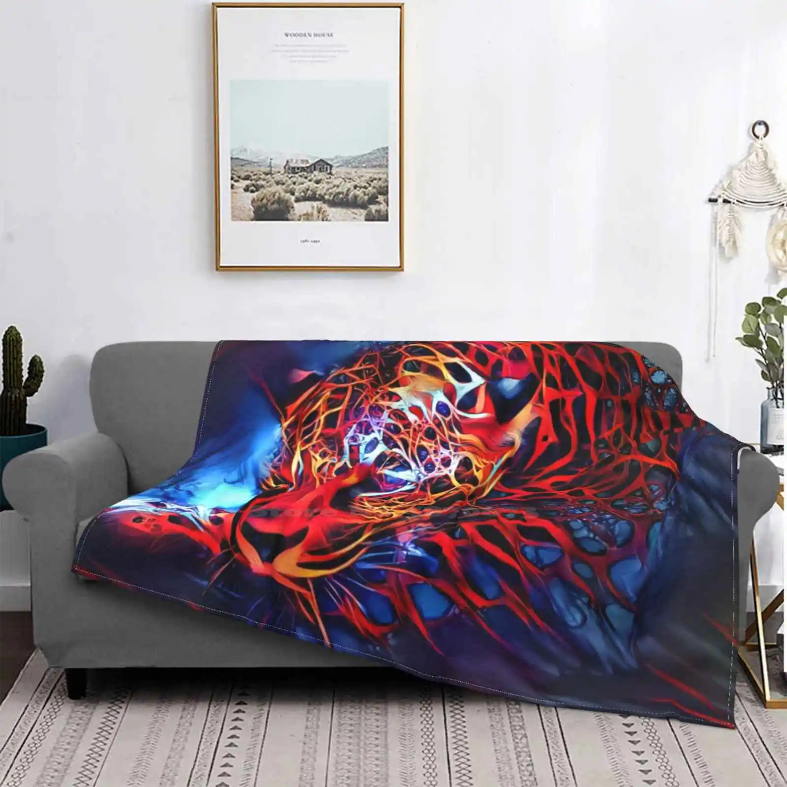 

Домашнее фланелевое одеяло с абстрактным красным диким котом, Лидер продаж, комнатное одеяло, красная дикая кошка, натуральная фантазия, Scifi, научная фантастика, красочное синее