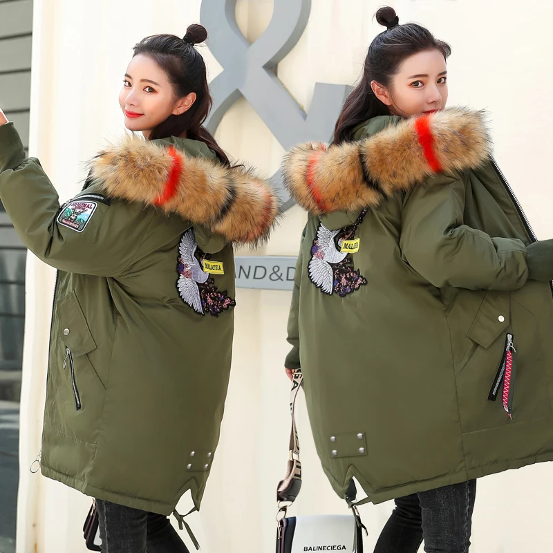 Cotton Padded Coat Women Tops Long Parka Big Hair Collar Casual Plus Size Clothes 2020 Embroidery Winter Jacket Female J080 | Женская