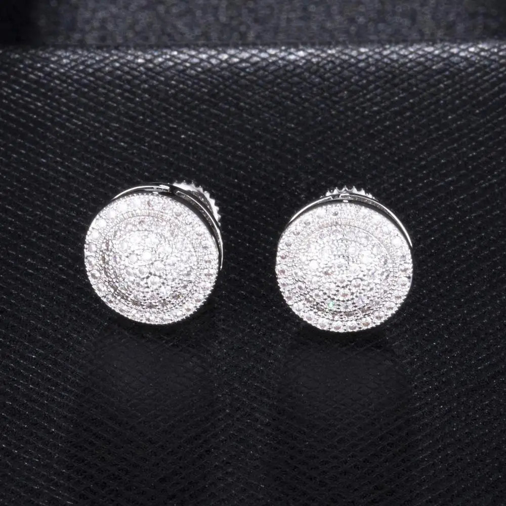 

Hip Hop AAA+ Cubic Zirconia Bling Iced Out Round Stud Earrings Silver Color for Men Women Rapper Personality Jewelry