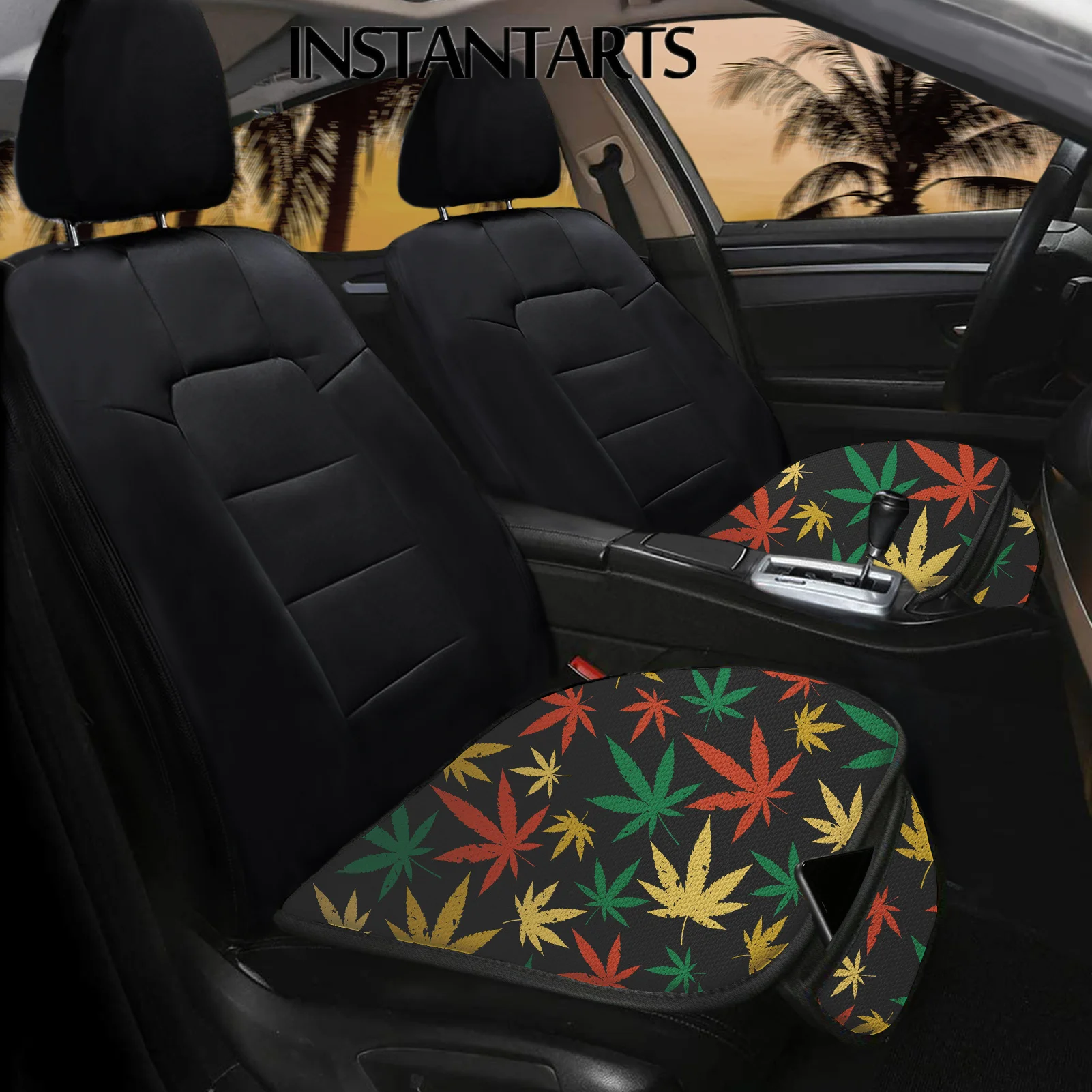 Comprare INSTANTARTS Dark Canapa Leaf Stampato Antiscivolo Accessori Auto Cuscino Sedile Anteriore Auto Facile Da Pulire Auto Protector Mat Pad 2 Pz