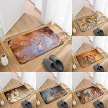Flannel Retro Absorbent Carpet Priest Fresco Printed Anti-skid Door Mat Washable Outdoor Entrance Floor Mat Kitchen Toilet Rug Flannel Retro Absorbent Carpet Priest Fresco Printed Anti-skid Door Mat Washable Outdoor Entrance Floor Mat Kitchen Toilet Rug