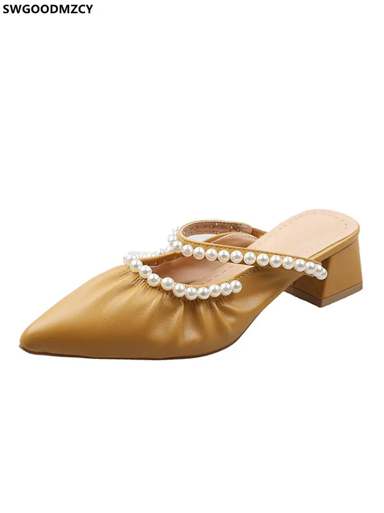 

Mules Shoes Women Slippers Women Summer 2021 High Heels Woman Slippers Square Toe Heels Ladies Slippers Pumps Women Shoes Scarpe
