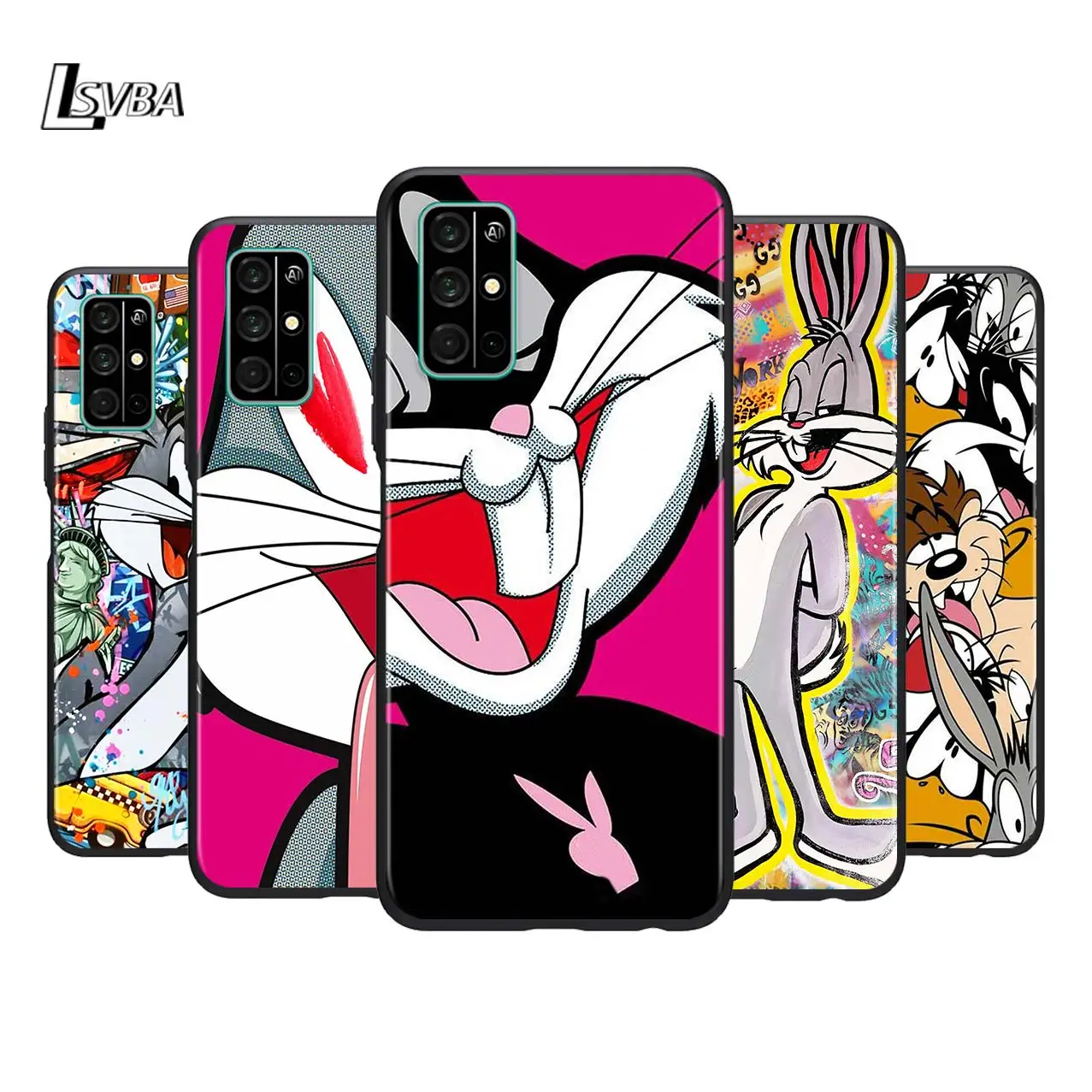 

Bunny Cartoon Cute for Huawei Honor 30 20S 20 10i 9S 9A 9C 9X 8X 10 9 Lite 8A 7C 7A Pro Soft Black Phone Case