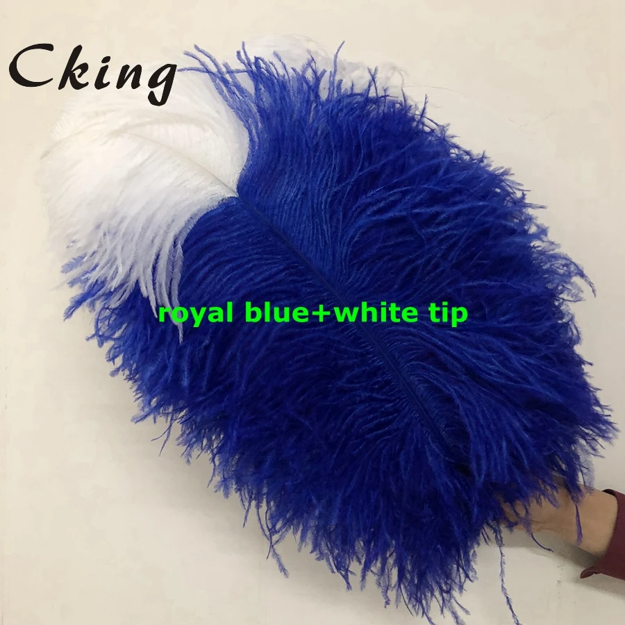 Двухцветные Окрашенные Перья страуса королевский синий + белый Советы оперение