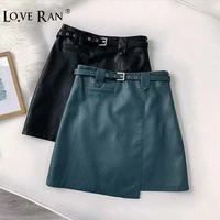 leather womens short skirts black irregular high waist pencil mini sexy skirt women 2020 winter autumn new clothes with belt