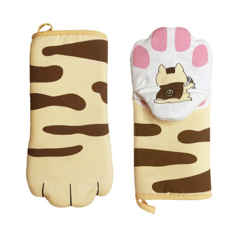 

Microwave Gloves Cotton Lining Anti-Scalding Oven Mitts 2pcs Anti-scalding Cat Paws Shaped Kitchen Utensils Cute Non-Slip Canvas