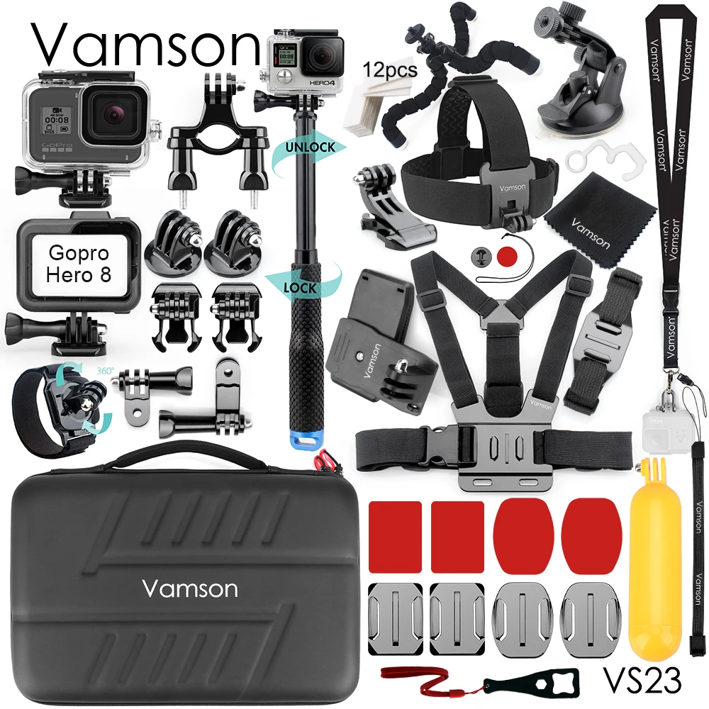 VS23C Vamson для Gopro Hero 8 черный аксессуары для экшн-камеры водонепроницаемый корпус повязка на голову нагрудный ремень чехол крепление для велосипеда S23 - Цвет: VS23C