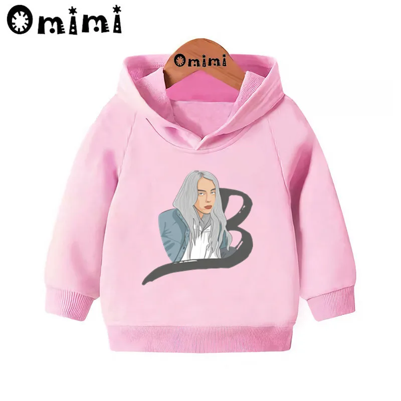 Детские толстовки с принтом Billie Eilish; Детские повседневные толстовки с капюшоном; пуловер для малышей; топы для маленьких девочек и мальчиков; осенняя одежда; KMT4569