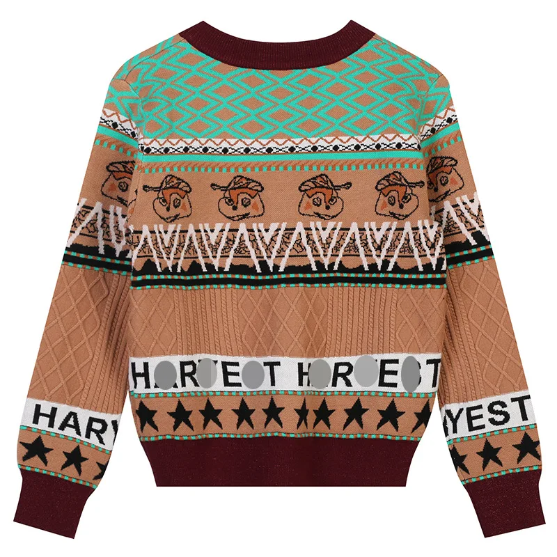 

She Beaty Sweater Cardigans Women V-neck Long Sleeve Long Sleeve Vintage Cartoon Pattern Striped Knitted Tops Korean Y2k Clothes