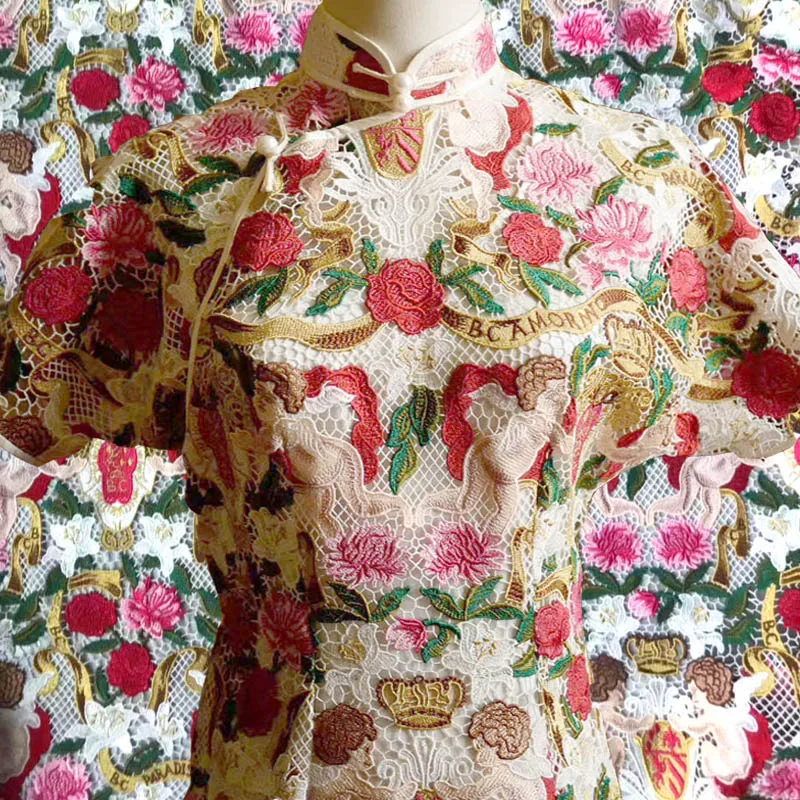 ткани фатин ткань для шитья платья Неделя моды кружева цветок Роскошная вышивка