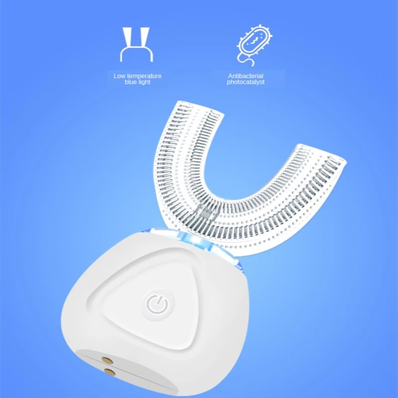 

360 Degrees Intelligent Automatic Sonic Electric Toothbrush U Type 3 Modes Tooth Brush USB Charging Tooth Whitening Blue Light