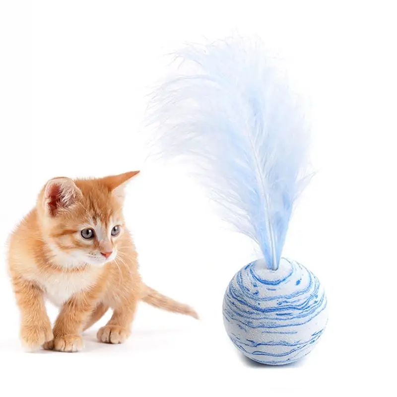 

Cat Toy Ball Interactive Funny Cats Foam Ball With Faux Feather Pet Kitten Teaser Having Fun Exercise Playing Toy Cats Supplies