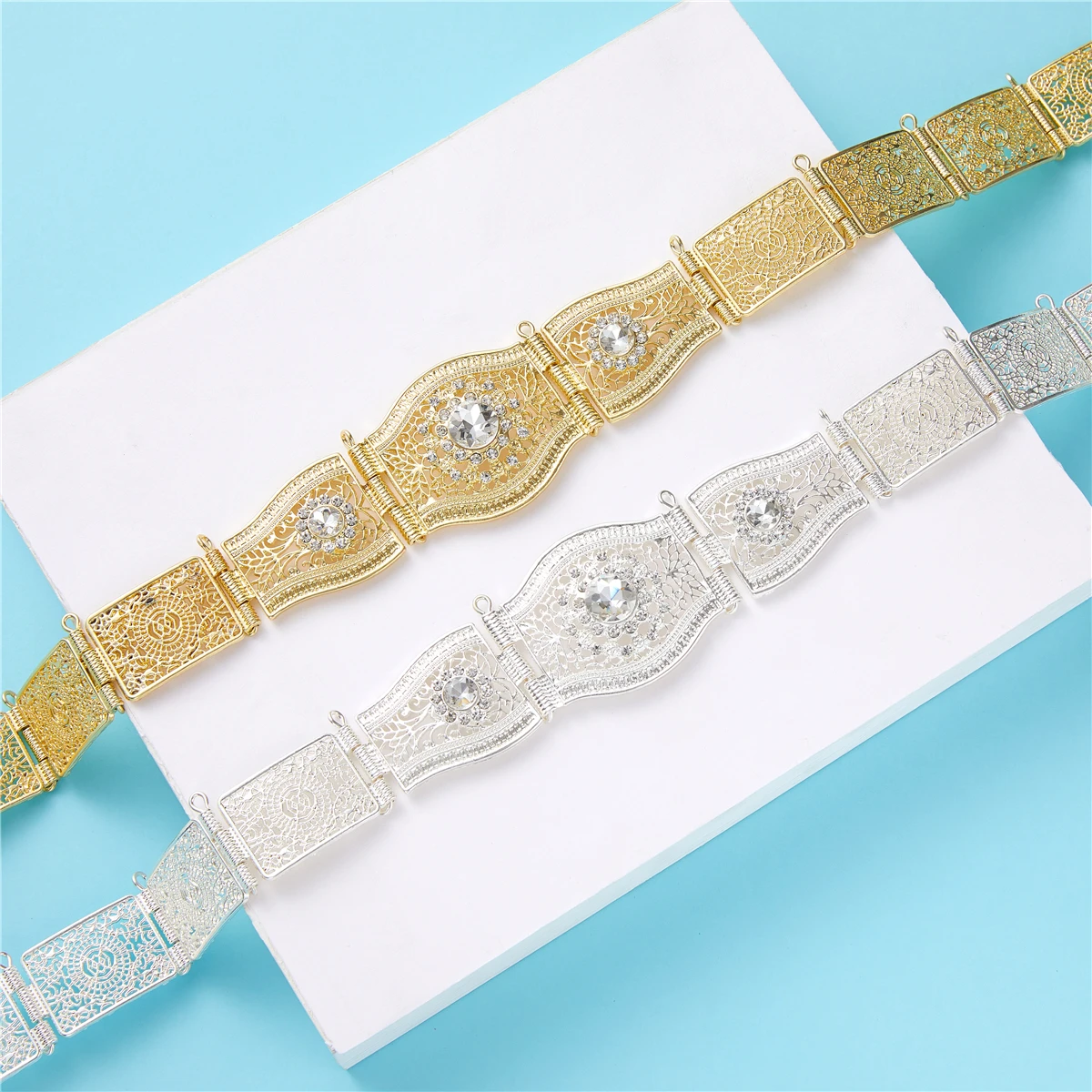 Женский свадебный золотой и серебряный металлический ремень с цветком от