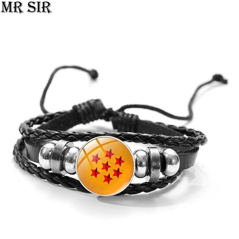 

Anime Bracelets Seven Star Ball Glass Cabochon Snap Button Bracelet Cartoon Figure Multilayer Leather Bangle Gothic Jewelry Gift