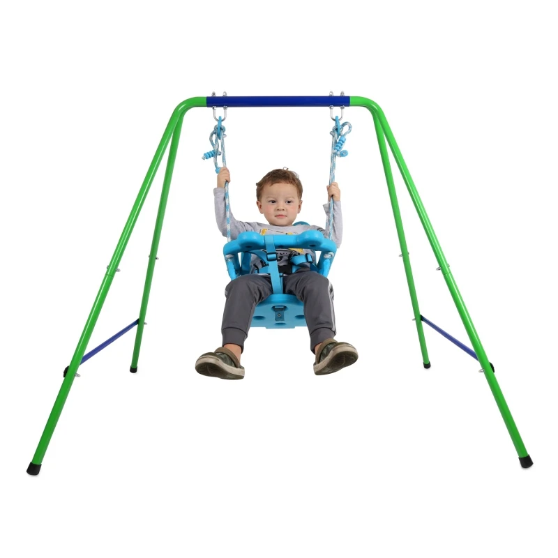 

Folding Toddler Blue Secure Swing Set With Safety Seat For Baby Chirldren's Gift