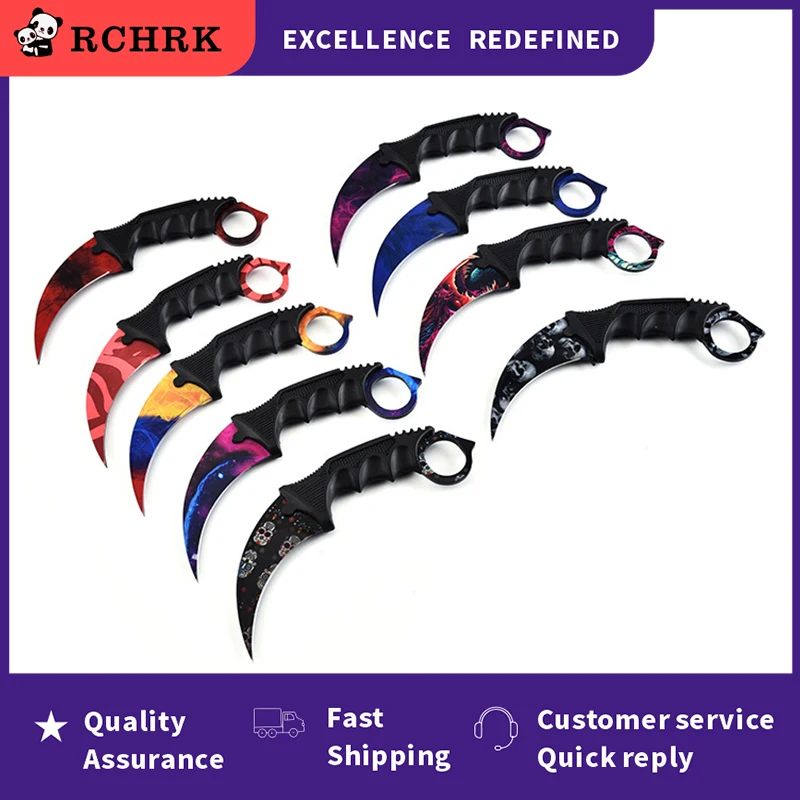 

RCHRK real CSGO Counter Strike Karambit Knife Fixed Blade lore Tactical Hunting rainbow Survival Sheath Tiger Tooth Knives