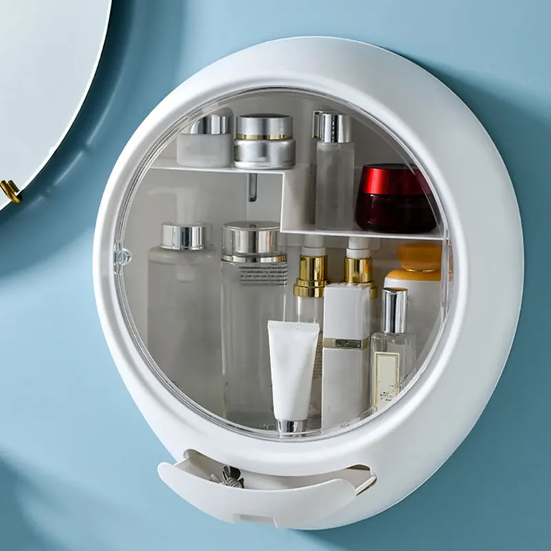 

Wall-mounted Makeup Holder Round Cosmetic Storage Box Jewelry Organizer For Toner Cream Shelf Self-adhesive Makeup Storage Box