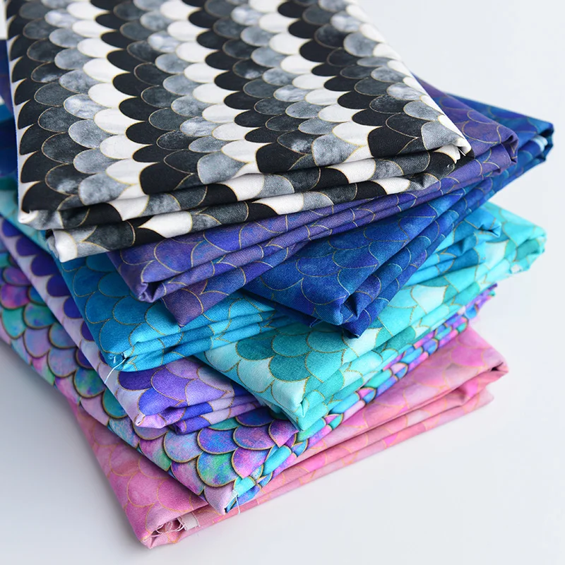 Широкая ткань с узором "Русалочья радуга" в виде рыбьей чешуи, 100% хлопок, для пэчворк-шитья, материал для самостоятельного пошива рубашки, подушки, маски.