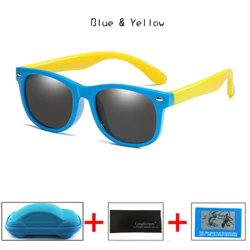 Blue Yellow Поляризационные детские солнцезащитные очки longkeader для мальчиков и девочек, небьющиеся Защитные солнцезащитные очки TR90 UV400 очки с коробками - Цвет линз: Blue Yellow