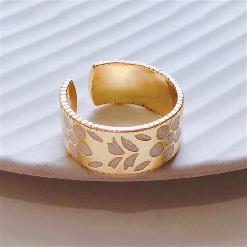 Женское регулируемое кольцо корейское модное Золотое с цветами и листом в