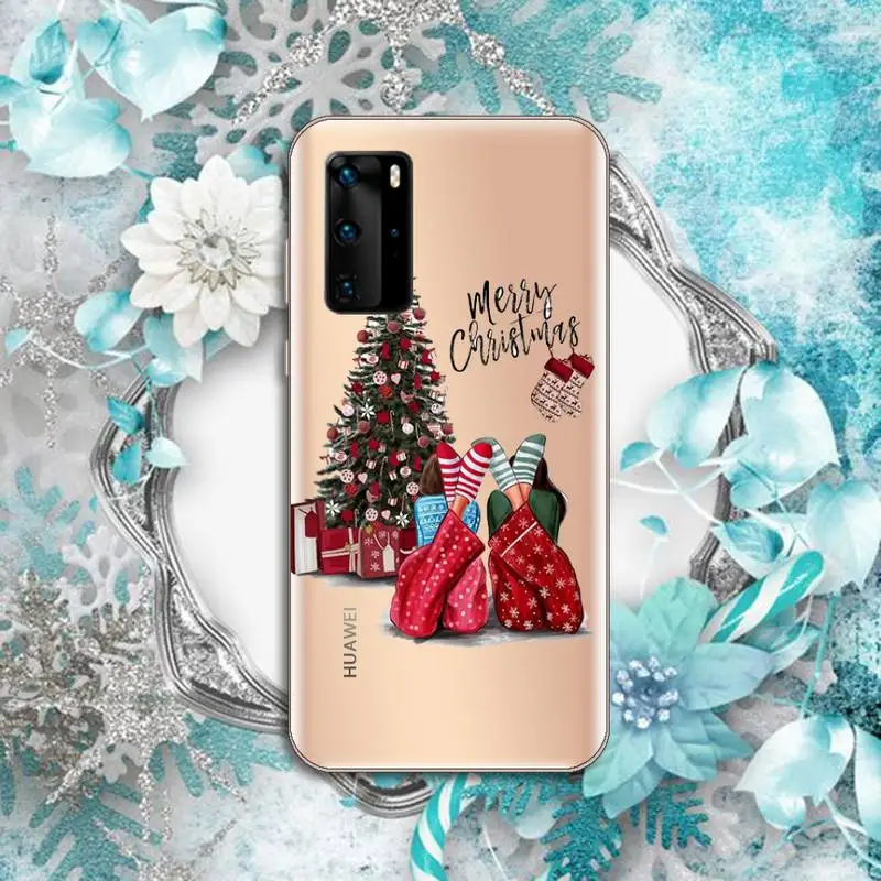 

Merry Christmas Brown Hair Girl Phone Case Transparent for Huawei P honor 8 10i 20 30 40 smart 2019