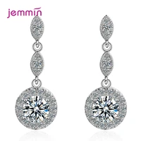 fashion crystal round drop earrings 925 sterling silver wedding jewelry aaa zircon stone long dangle earrings for women girls