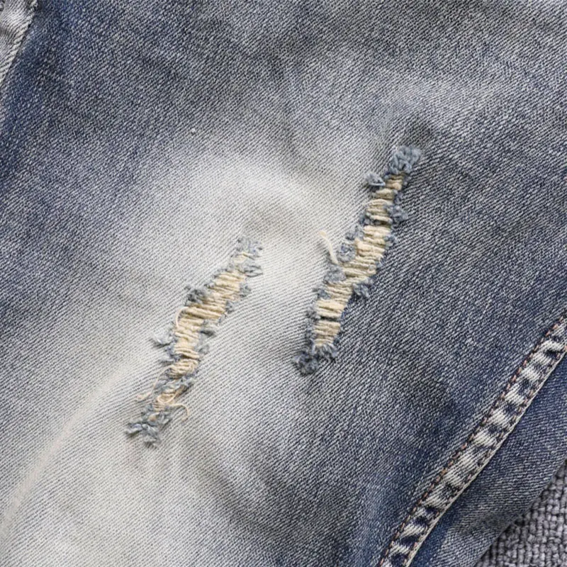 Newly Street Style Fashion Men Jeans Retro Distressed Elastic Slim Fit Ripped Jeans Men Embroidery Designer Hip Hop Denim Pants