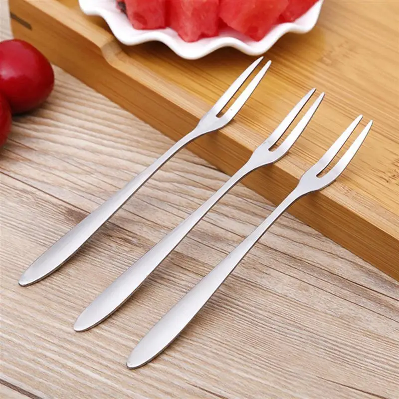 

2PCS Fruit Fork Creative Simple Stainless Steel Cake Fork Dessert Fork Food Pick